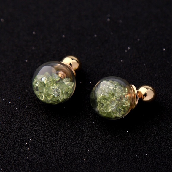Jillerellas Castle Jewelry - Chartreuse Crystal Bauble Double Sided Earrings